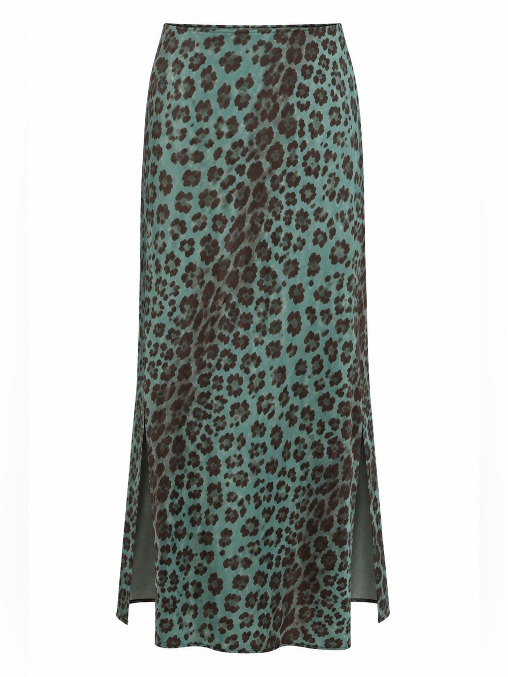SHEIN Teal Leopard Print Maxi Skirt Double Slit Y2K
